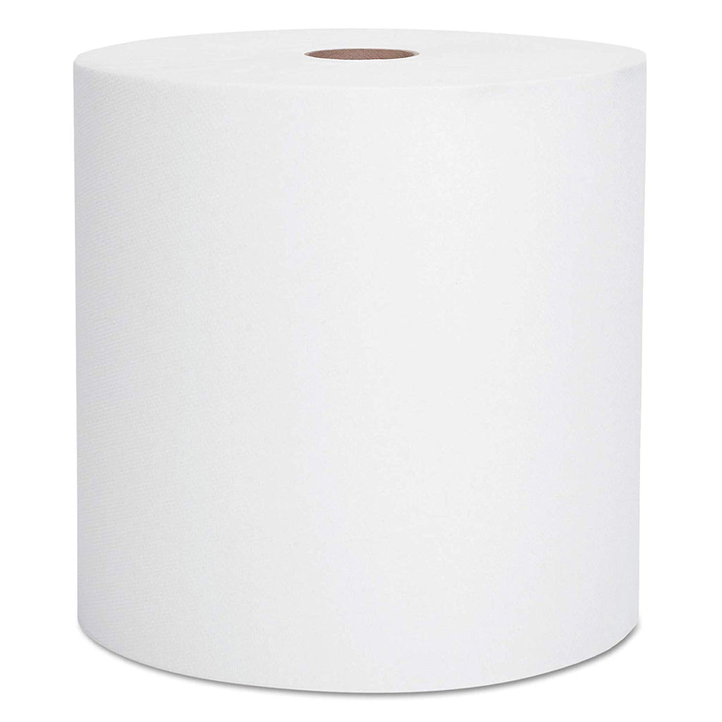 Scott 02000 high-capacity white hard roll paper towel, 8 inches by 950 feet, isolated on a white background.