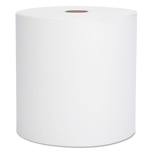 Scott 02000 high-capacity white hard roll paper towel, 8 inches by 950 feet, isolated on a white background.