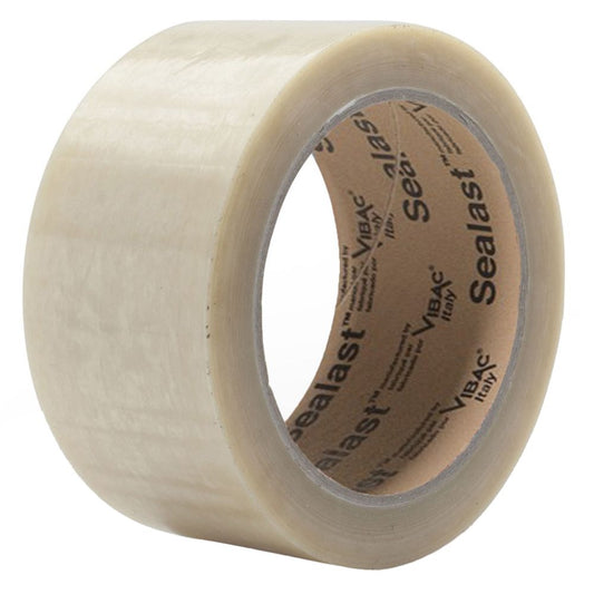 Sealast clear polypropylene hot melt packaging tape roll 48mm x 100m 1.54 mil by Vibac Italy for carton sealing and warehouse use