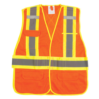 CSA-Compliant High Visibility Surveyor Vest – Orange, Medium, 5-Point Tear-Away, D-Ring Access, Machine Washable