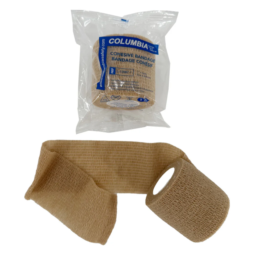 Close-up of a tan LEO self-stick Coban style wrap showing the non-slip textured fabric.