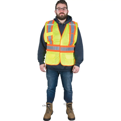 Flame-Resistant Surveyor Vest – High Visibility Lime-Yellow, Medium, CSA Z96 Class 2 Level 2