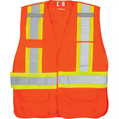 CSA-Compliant High Visibility Surveyor Vest – Orange, Medium, ID Badge Pocket, 5-Point Tear-Away, D-Ring Access