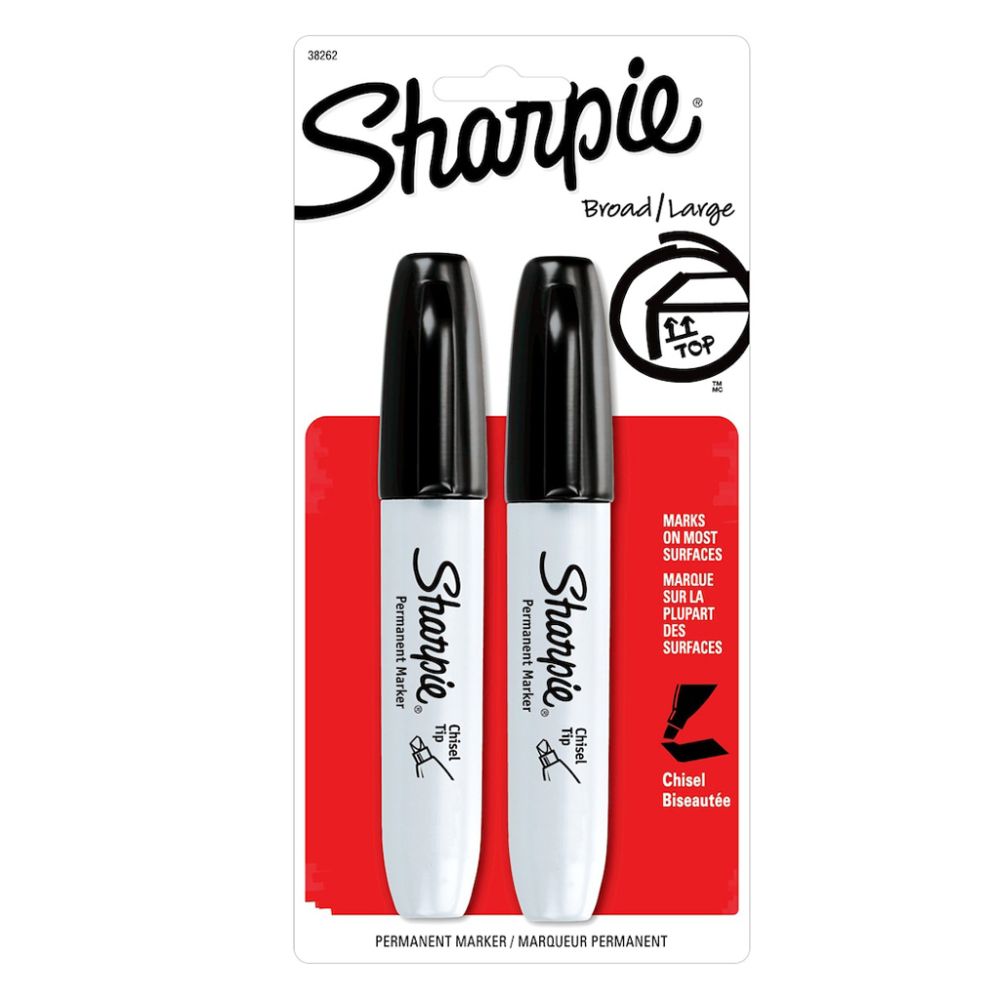  Sharpie black broad chisel tip permanent marker 2 pack in retail packaging
