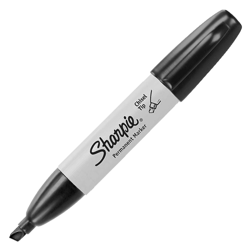 Sharpie black broad chisel tip permanent marker single pen on white background