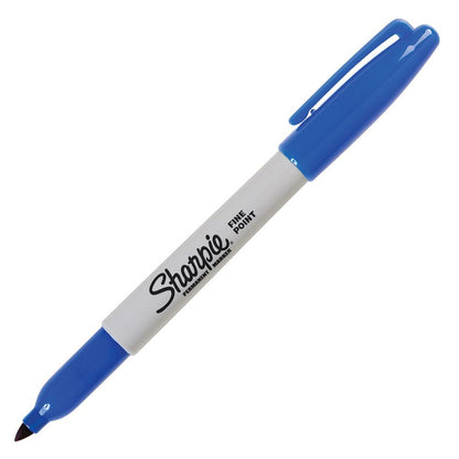  Sharpie blue fine point permanent marker single pen on white background
