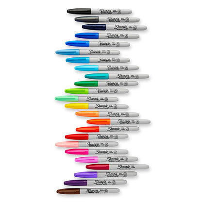  Sharpie fine point permanent markers set of 24 assorted colors arranged in a row
