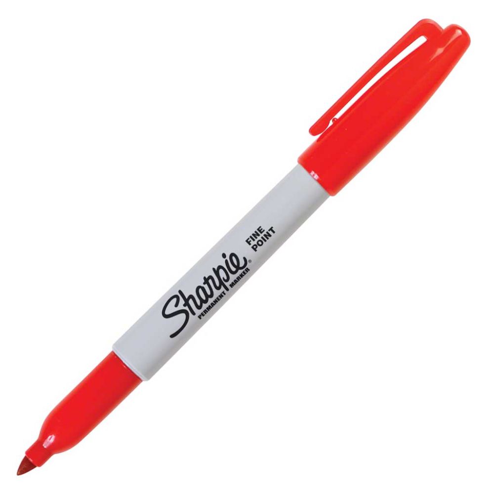 Sharpie red fine point permanent marker single pen on white background
File 