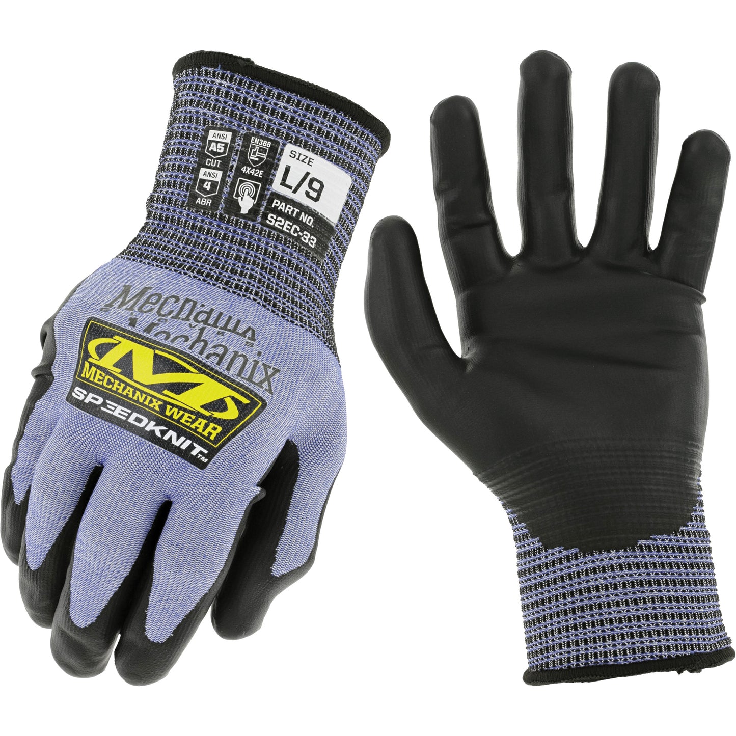 Speedknit™ S2EC33 Cut-Resistant Gloves, Size Medium/8, 18 Gauge, Urethane Coated, HPPE/Tungsten Shell, ASTM ANSI Level A5/EN 388 Level D