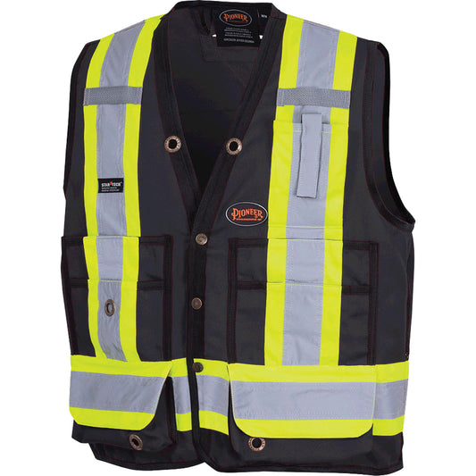 Pioneer 6692BK Surveyor's Safety Vest – Black, Medium, 17-Pocket, StarTech® Reflective Tape, CSA Z96 Class 1 Level 2