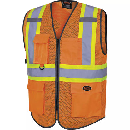 Hi-Vis Zipper Front Mesh Safety Vest – High Visibility Orange, Medium, 9 Pockets, StarTech® Reflective Tape, CSA Z96 Class 2