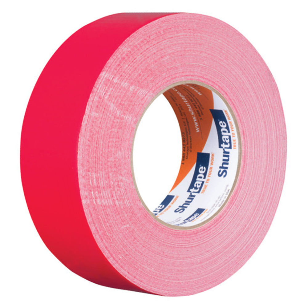 Shurtape neon pink matte cloth gaffer tape roll for stage marking and visibility.