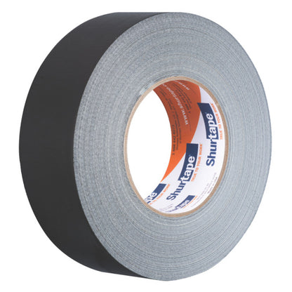 Shurtape P-628 black industrial grade gaffer tape roll with matte finish and high-strength adhesive.