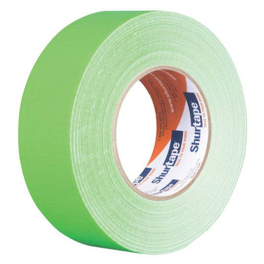 Shurtape PC 619 neon green cloth duct tape roll  for high-visibility color coding and industrial use.