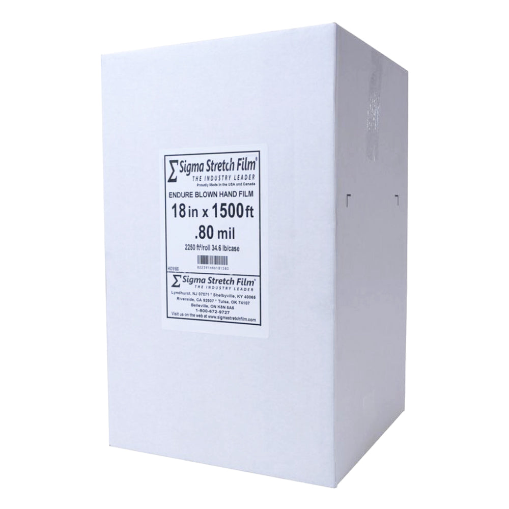 Sigma Stretch Film Endure blown hand film case, 18in x 1500ft, 0.80 mil