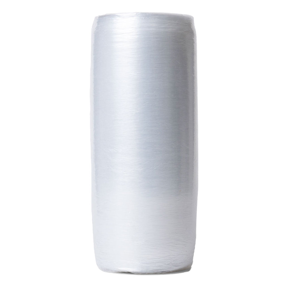 A single vertical roll of clear transparent Sigma Stretched performance blown pre-stretch hand film wrap isolated on a white background