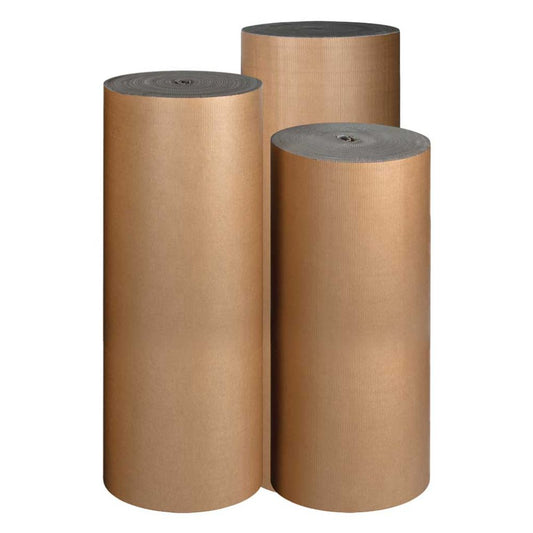 Single-faced B-flute corrugated cardboard kraft paper rolls, 24in x 250ft