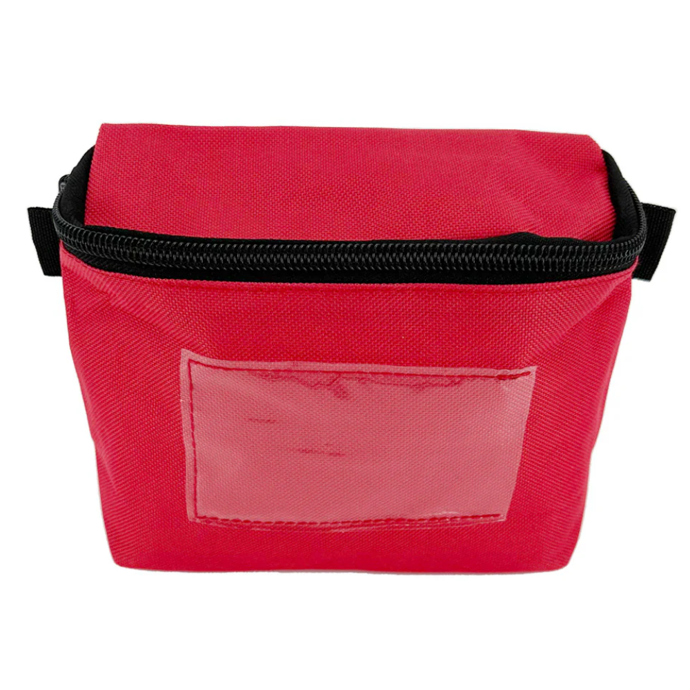  Small red first aid pouch with clear ID window and black zipper closure