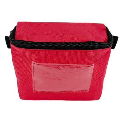 Small red first aid pouch with clear ID window and black zipper closure