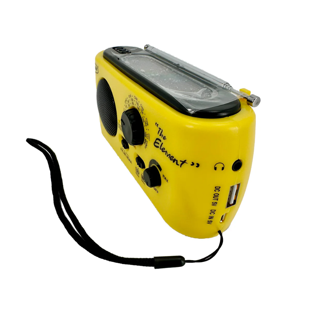 Top view of the LEO D-2466 showing the integrated solar panel designed for sustainable battery charging in outdoor or emergency conditions.