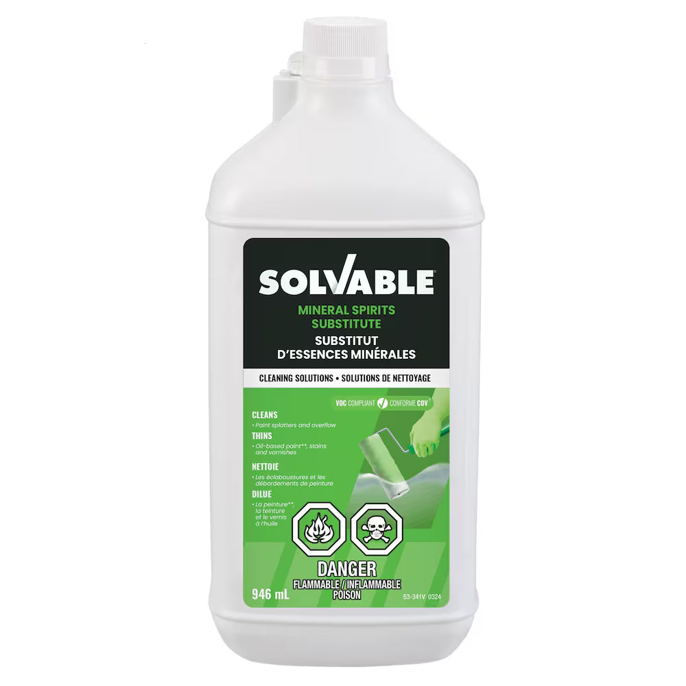 Solvable Mineral Spirits Substitute 946 mL bottle, danger flammable poison warning, front label