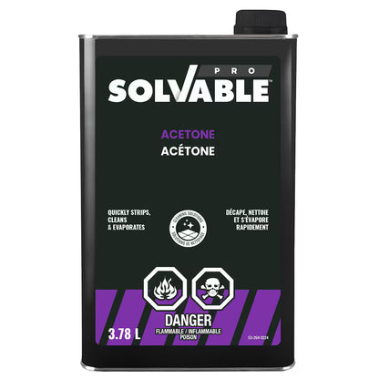 Solvable Pro Acetone 3.78 L can, front label with danger flammable warning