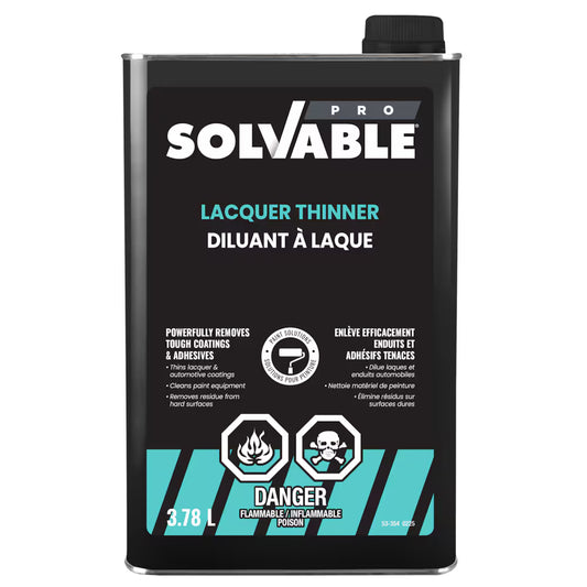 Solvable Pro Lacquer Thinner 3.78 L can, front label with danger flammable poison warning