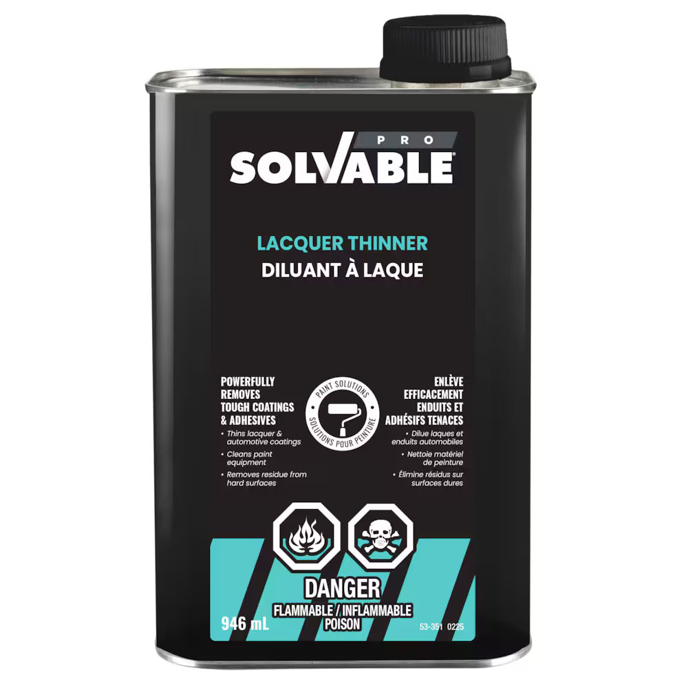 Solvable Pro Lacquer Thinner 946 mL can, front label with danger flammable poison warning