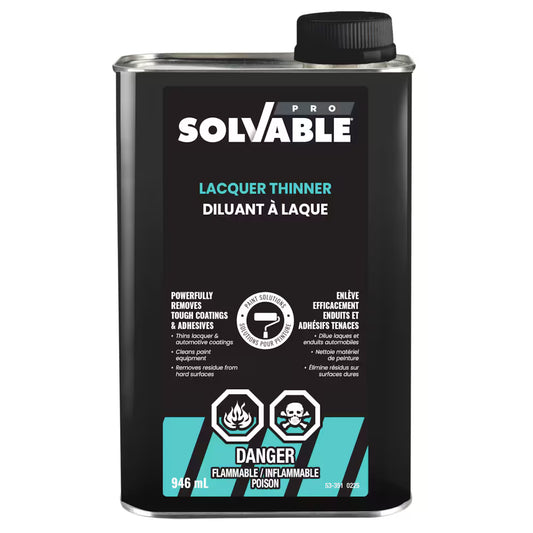 Solvable Pro Lacquer Thinner 946 mL can, front label with danger flammable poison warning