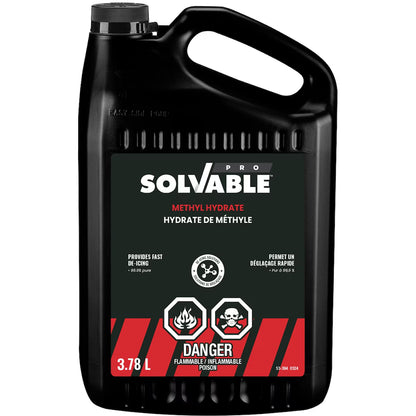 Solvable Pro Methyl Hydrate 3.78 L jug, front label with danger flammable poison warning
