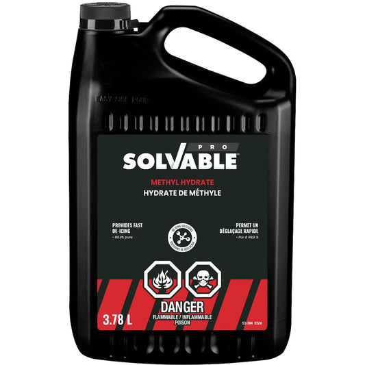 Solvable Pro Methyl Hydrate 3.78 L jug, front label with danger flammable poison warning