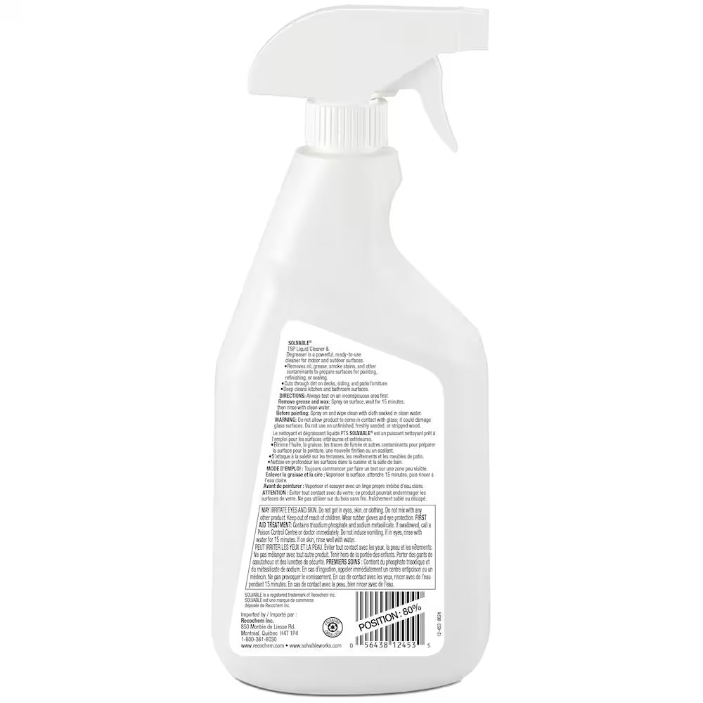 Back label of Solvable TSP Liquid Cleaner and Degreaser showing usage directions and safety warnings
