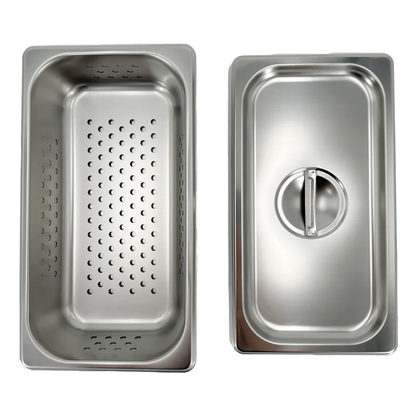 Detailed side view highlighting the clean lines and reflective satin finish of the LEO medical-grade instrument container.
