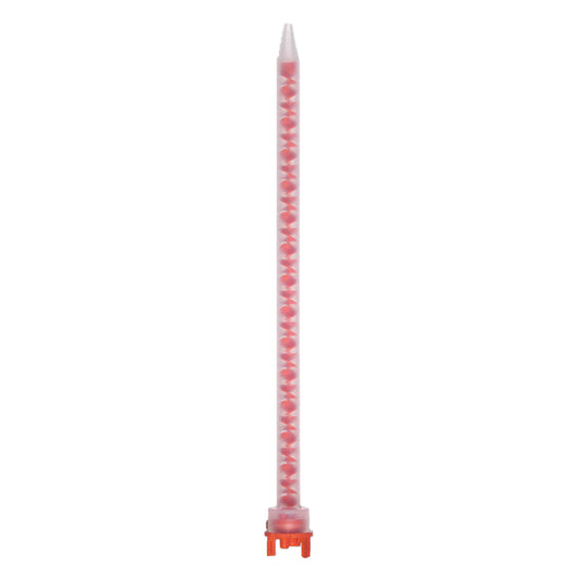 Static mix nozzle part 1084092 with red helical elements, an orange base, and a stepped tip for 490ml F-System 10:1 dual cartridges.