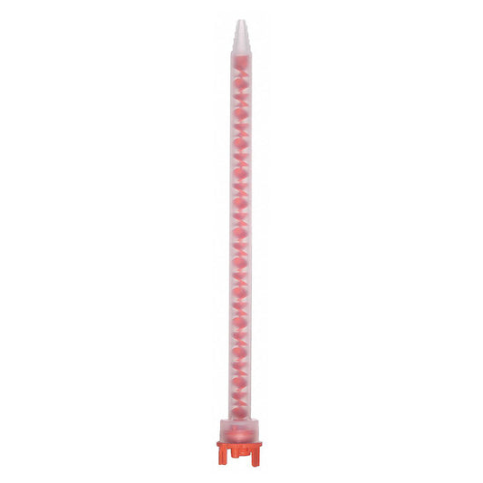 Static mix nozzle part 1084255 with red helical elements, an orange base, and a stepped tip for 490ml F-System 10:1 dual cartridges.
