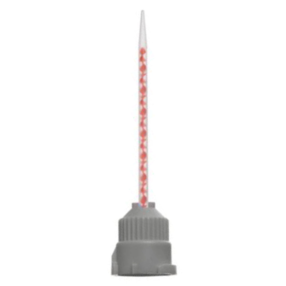 Static mix nozzle part 1434516 with orange helical elements, a grey base, and a fine tapered tip for 50ml B-System 4:1 and 10:1 dual cartridges.
