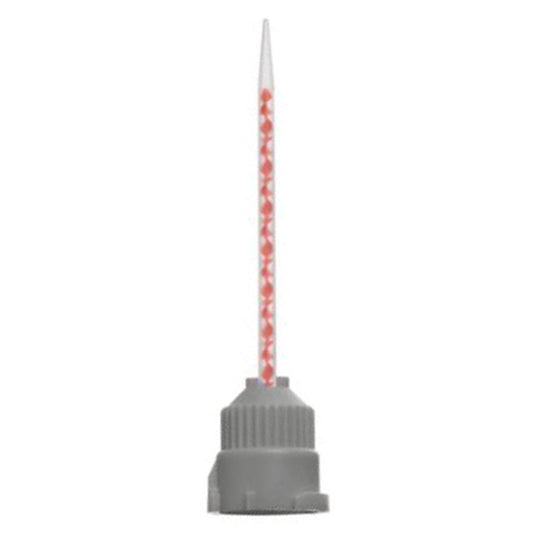 Static mix nozzle part 1434516 with orange helical elements, a grey base, and a fine tapered tip for 50ml B-System 4:1 and 10:1 dual cartridges.