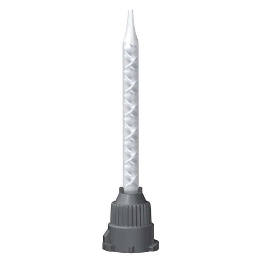 Static mix nozzle part 1826921 with clear housing, white helical elements, and a tapered tip for 50ml B-System 1:1 and 2:1 dual cartridges.