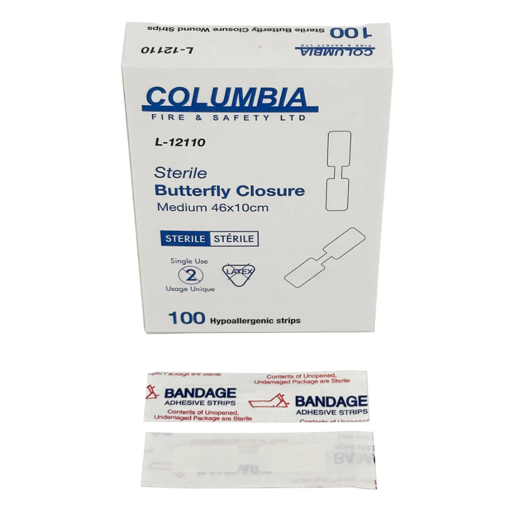 Open box of LEO butterfly bandages showing individual sterile wrapped packets