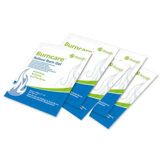 Sterile Burn Dressing measuring 2" x 6" (5cm x 15cm), saturated with cooling hydrogel for targeted relief on finger or limb burns.