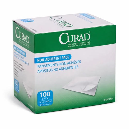Individually wrapped Sterile Non-Adherent Pad measuring 2" x 3" (5cm x 7.5cm), featuring a perforated film surface to prevent wound sticking.