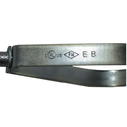 Close-up of FM and UL approved stamp on pre-galvanized swivel ring hanger
