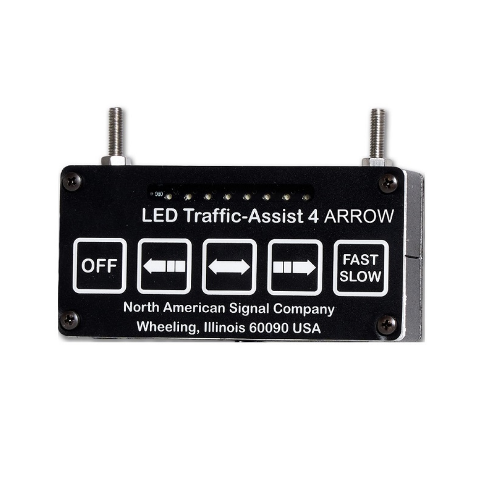 Control box for the LEO traffic assist arrow featuring sequencing mode buttons and speed adjustments.