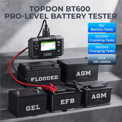 Topdon BT600 - 12V Battery & 12V/24V System Tester w/Built-in Printer