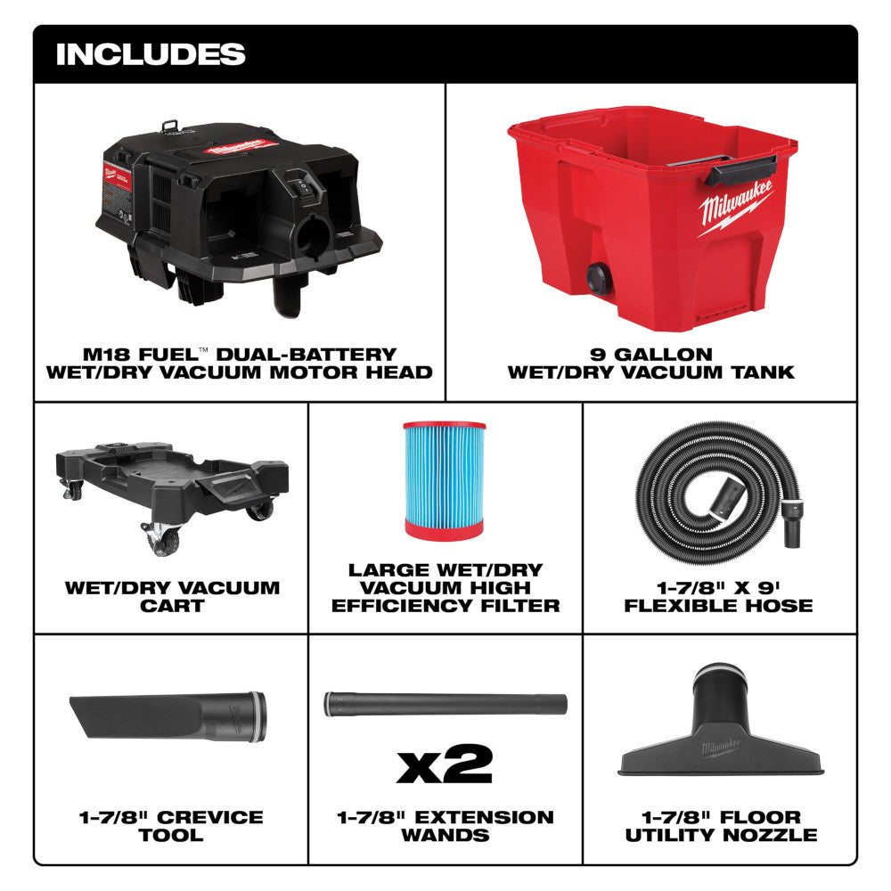 Milwaukee 0920-20 M18 FUEL Cordless Dual-Battery 9 Gal Brushless Wet/Dry Vacuum (Tool Only)