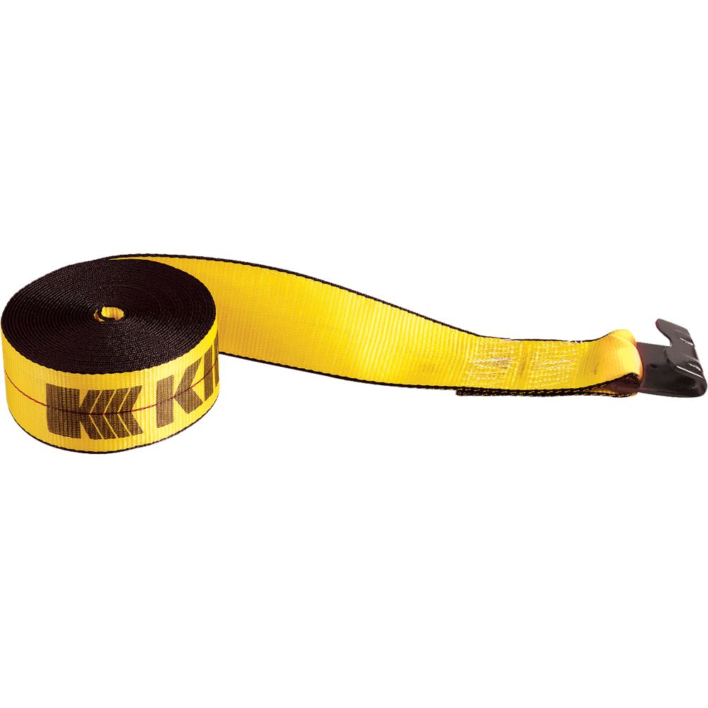 Yellow 4 inch heavy-duty winch strap with black flat hook