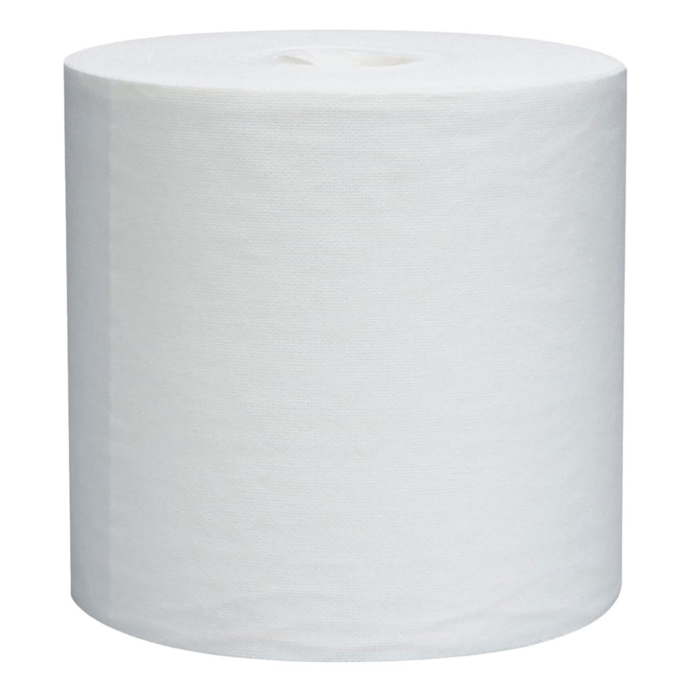 A large unlabelled jumbo roll of white WypAll GeneralClean L30 heavy duty wipers isolated on a white background