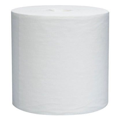 A large unlabelled jumbo roll of white WypAll GeneralClean L30 heavy duty wipers isolated on a white background
