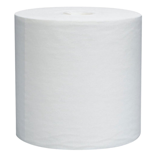A large unlabelled jumbo roll of white WypAll GeneralClean L30 heavy duty wipers isolated on a white background
