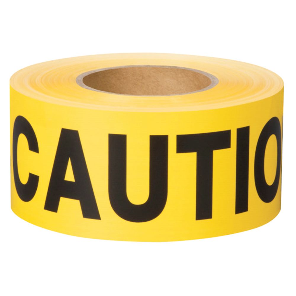 Yellow and black caution barricade tape roll, 72mm x 91m